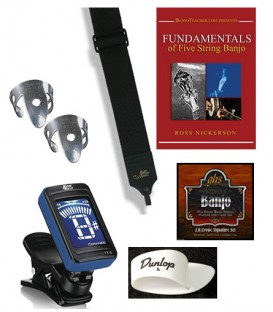 Beginner Banjo Package Deal - Instructional DVD, tuner,picks,strings,strap and membership